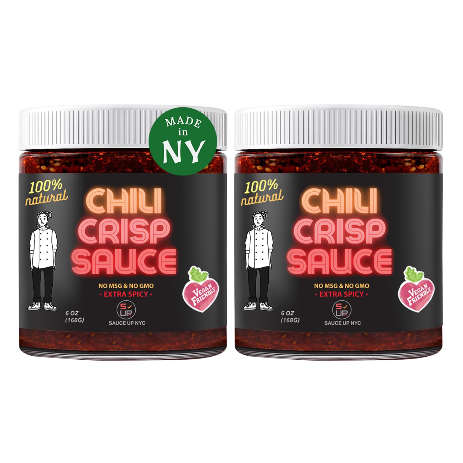 SAUCE UP Extra Spicy Chili Crisp Sauce - 2 Pack (6oz Each) | Spicy, Savory, Sweet & Crunchy Umami Chili Oil | 13+ Superfoods | Vegan, Keto