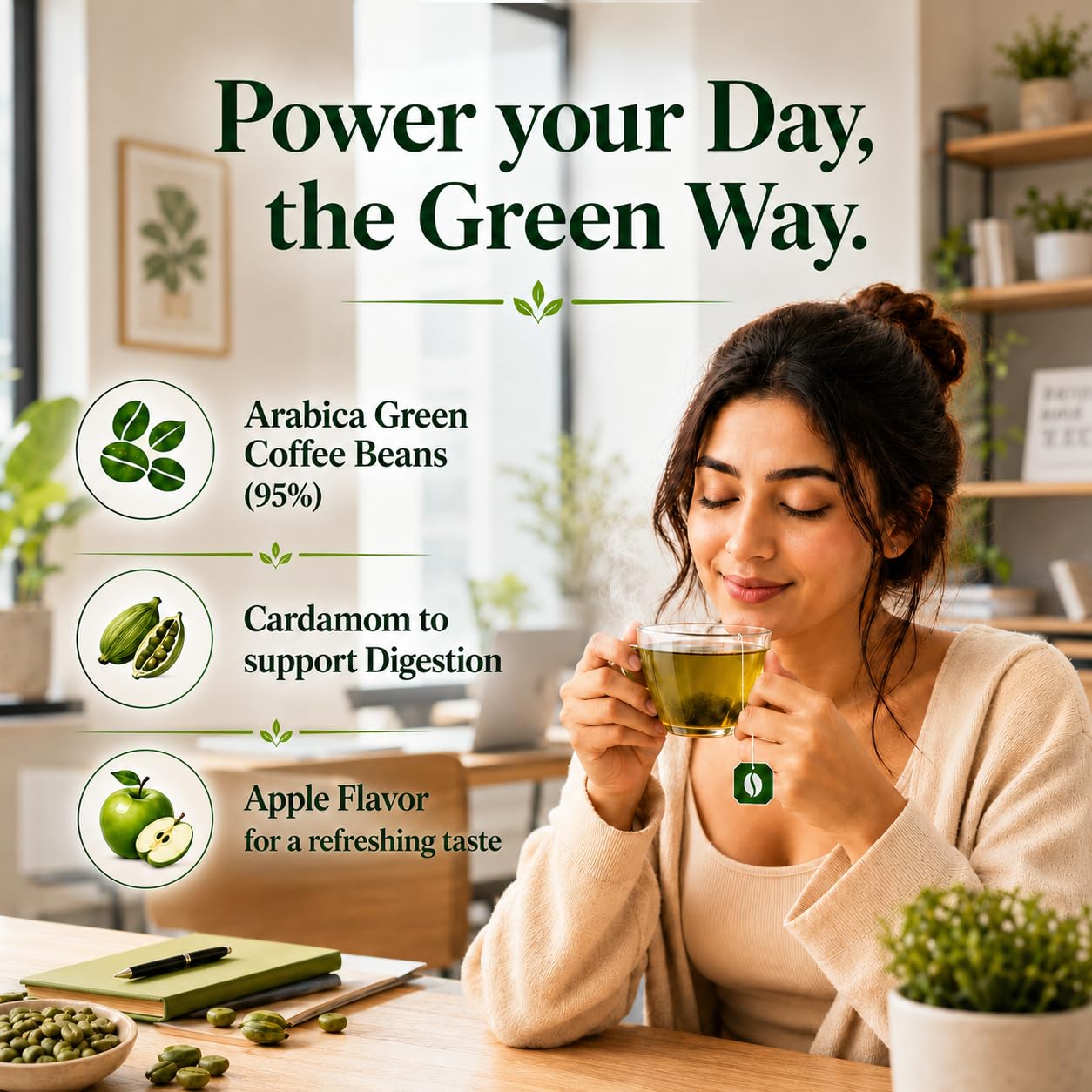 UNIQBITE Green Coffee Bags, 14 Individually Wrapped Filter Coffee Bags Made with Raw Unroasted Arabica Green Coffee Beans, 1.48 oz (42g)