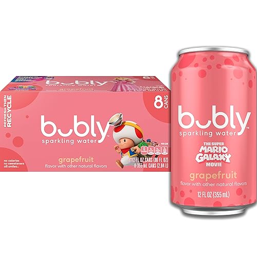 bubly Sparkling Water, The Super Mario Galaxy Movie Grapefruit, Zero Sugar & Zero Calories, 12 Fl Oz Cans (Pack of 8), Packaging May Vary