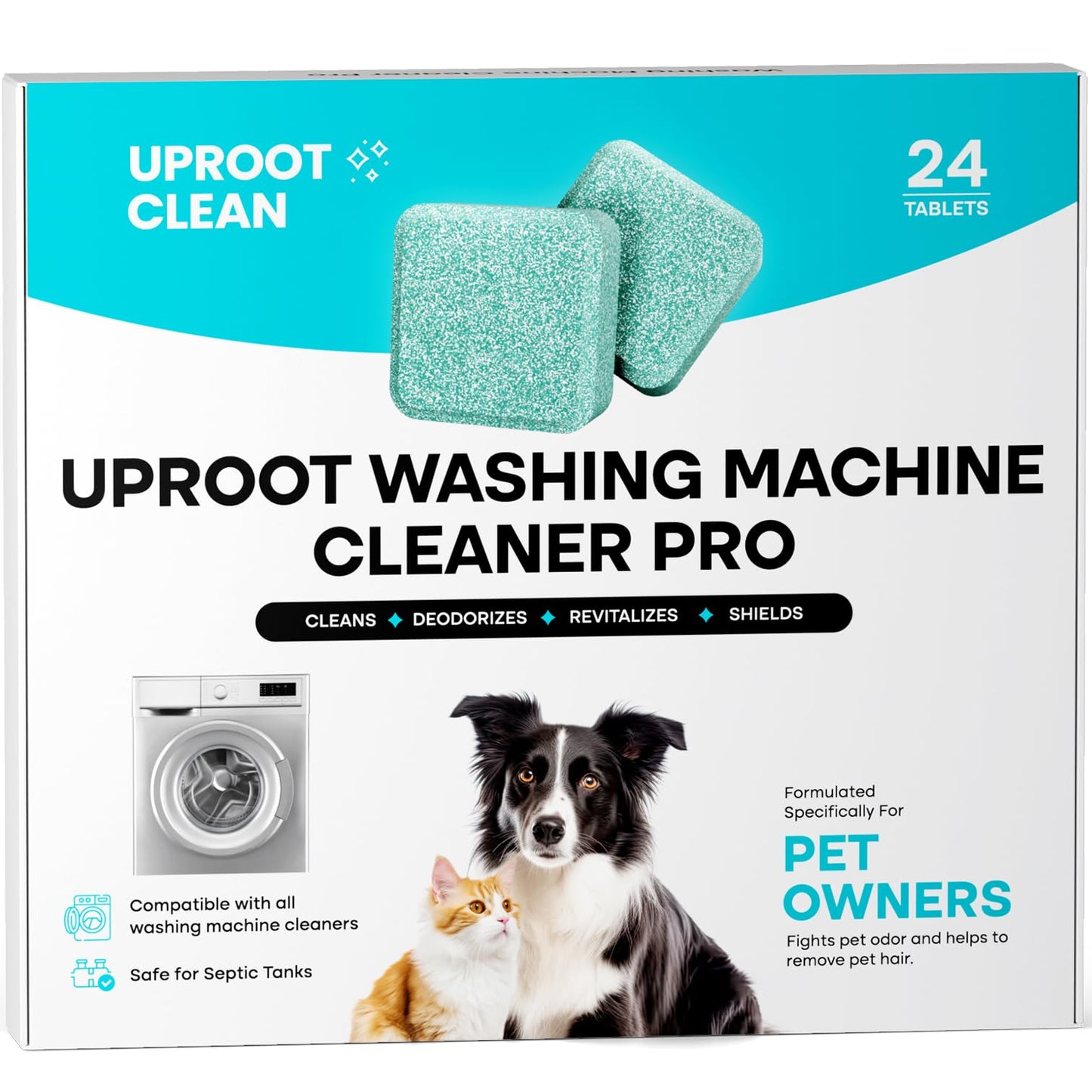 Uproot Clean Washing Machine Cleaner Tablets - 24 Pack for a 12 Month Supply. Formulated for Pet Owners. Compatible with HE, Top & Front Load. Easily