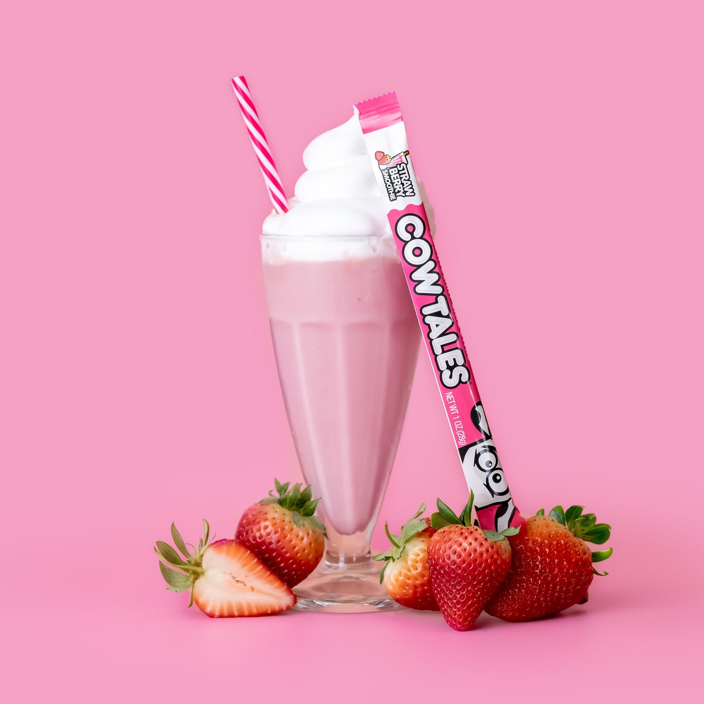 Goetze's Candy Strawberry Smoothie Cow Tales - 2.25 Pound Canister (36 Ounces) - Fresh from the Factory