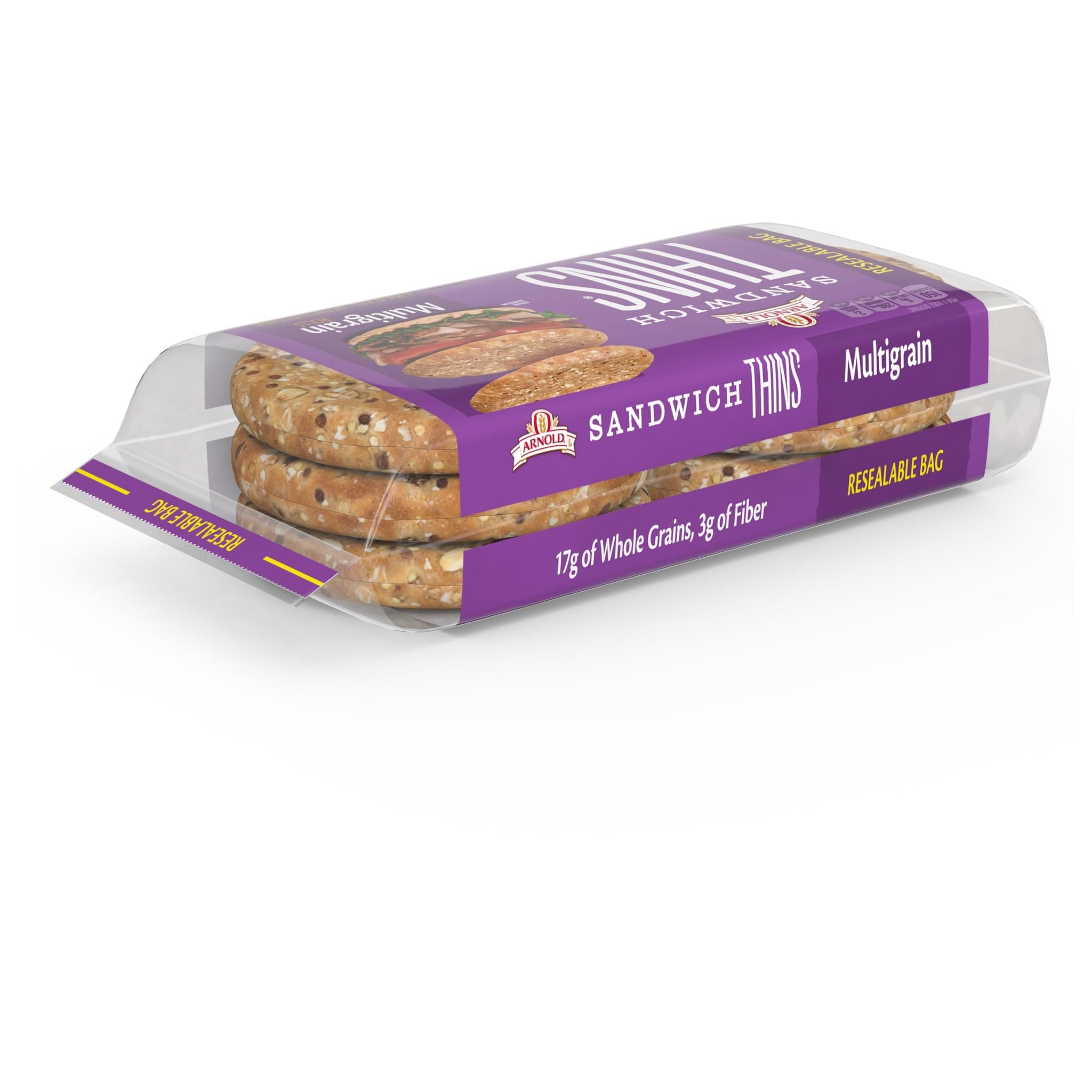Arnold Multigrain Sandwich Thins Rolls, Sandwich Rounds Free From Artificial Colors, Flavors and Preservatives, 6 Sandwich Rolls