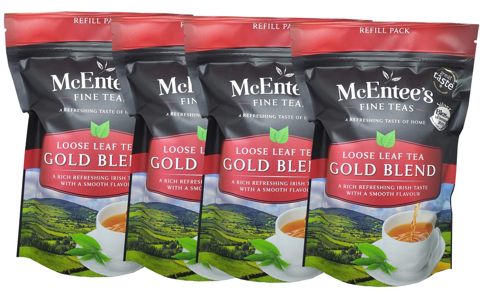 McEntee's Irish Loose Leaf Gold Blend Tea - (Pack of 4) - 250g Refill Bag - Expertly blended in Ireland to give that perfect cup of tea. A traditional