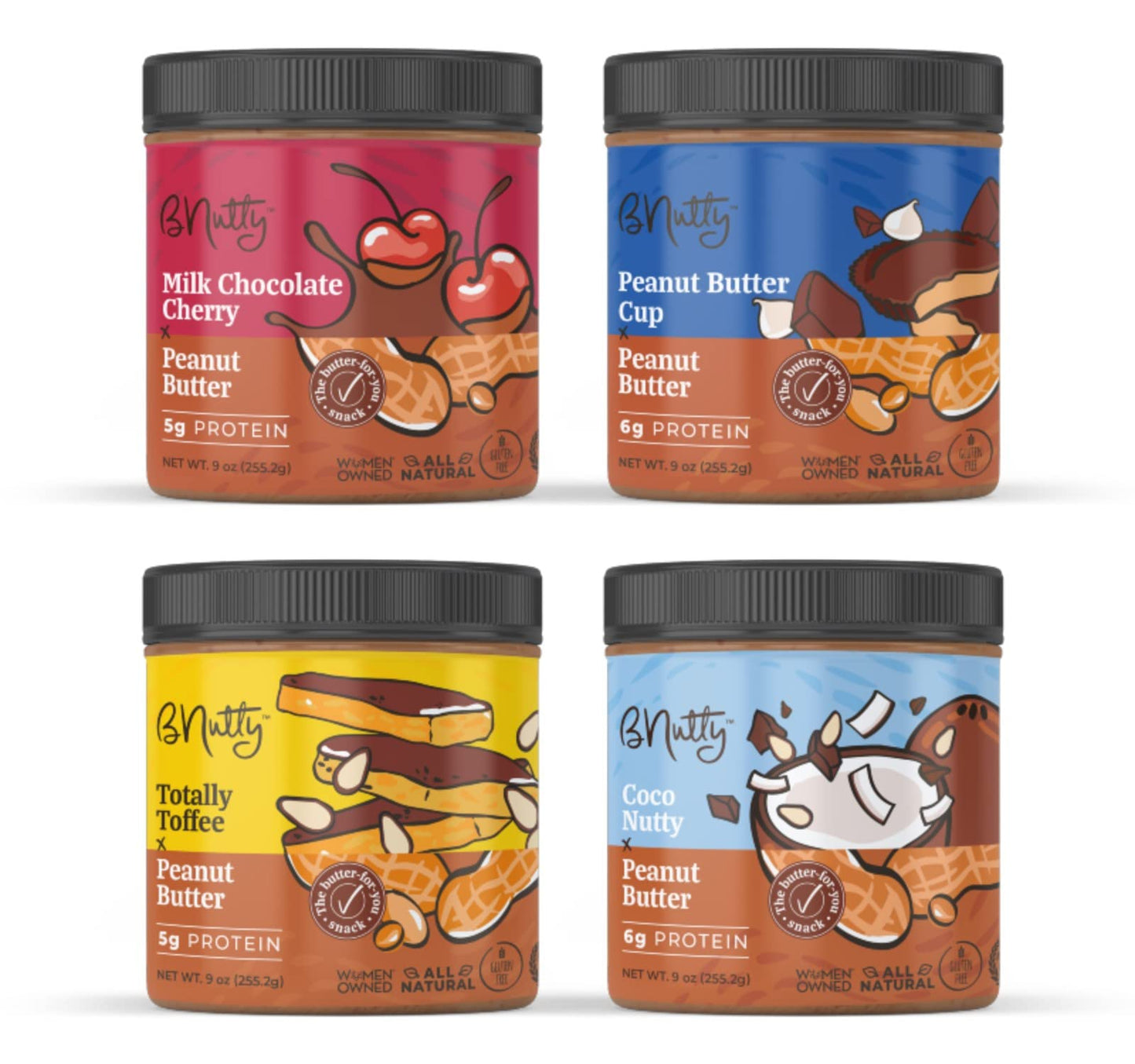 B'Nutty Chocolate Dream Variety Pack | Wholesome, Crunchy, Creamy & Gluten-Free High Protein Flavored Peanut Butter Spread | Peanut Butter Cup, Milk