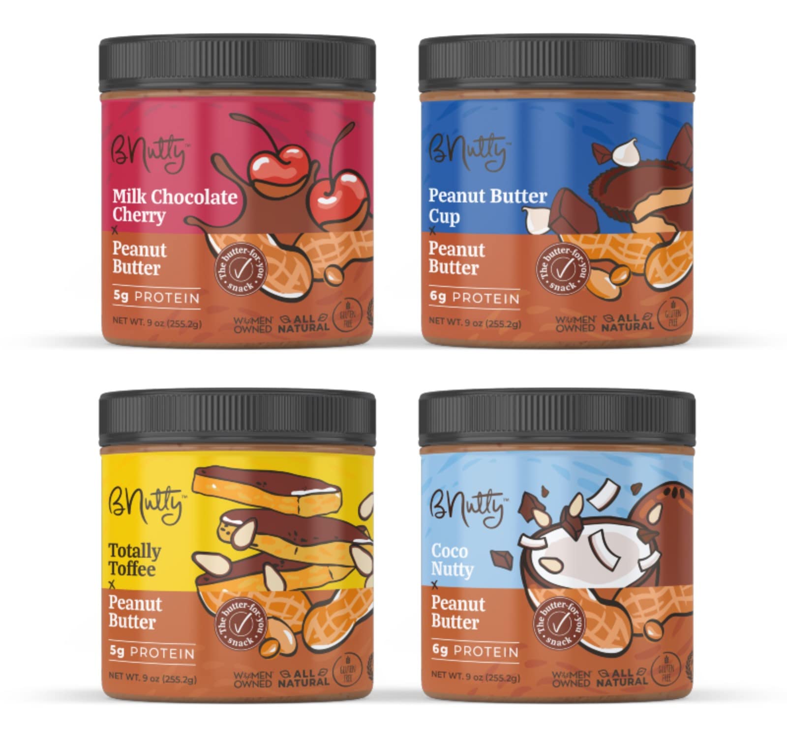 B'Nutty Chocolate Dream Variety Pack | Wholesome, Crunchy, Creamy & Gluten-Free High Protein Flavored Peanut Butter Spread | Peanut Butter Cup, Milk