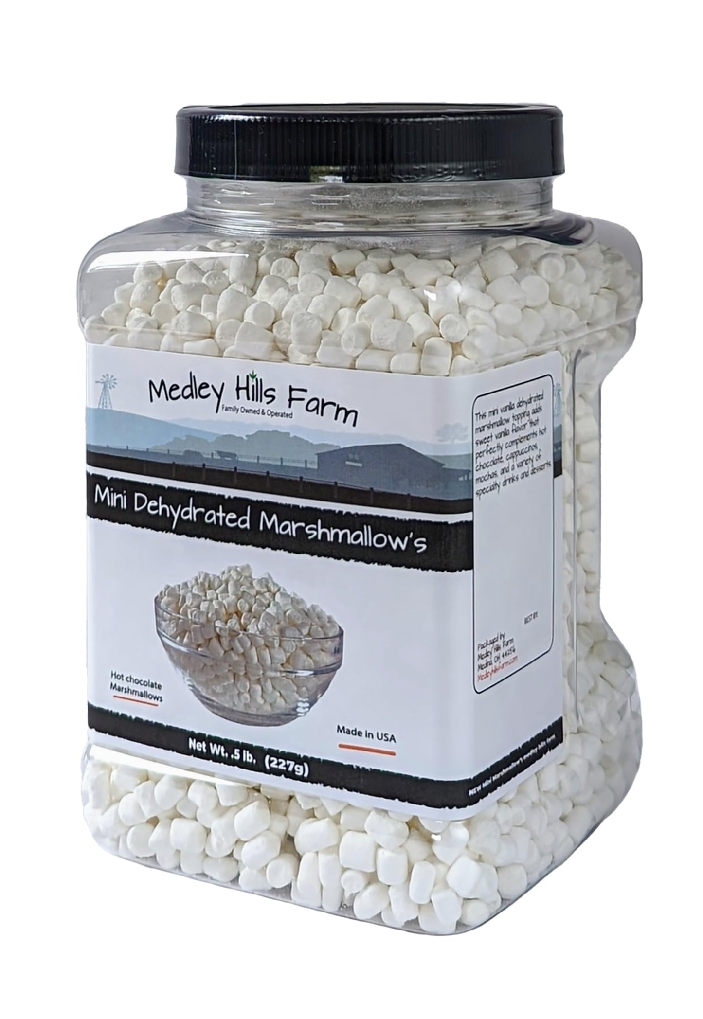 Vanilla mini dehydrated marshmallows in Reusable Container by Medley hills farm - mini marshmallows for hot chocolate - Perfect Dehydrated bits