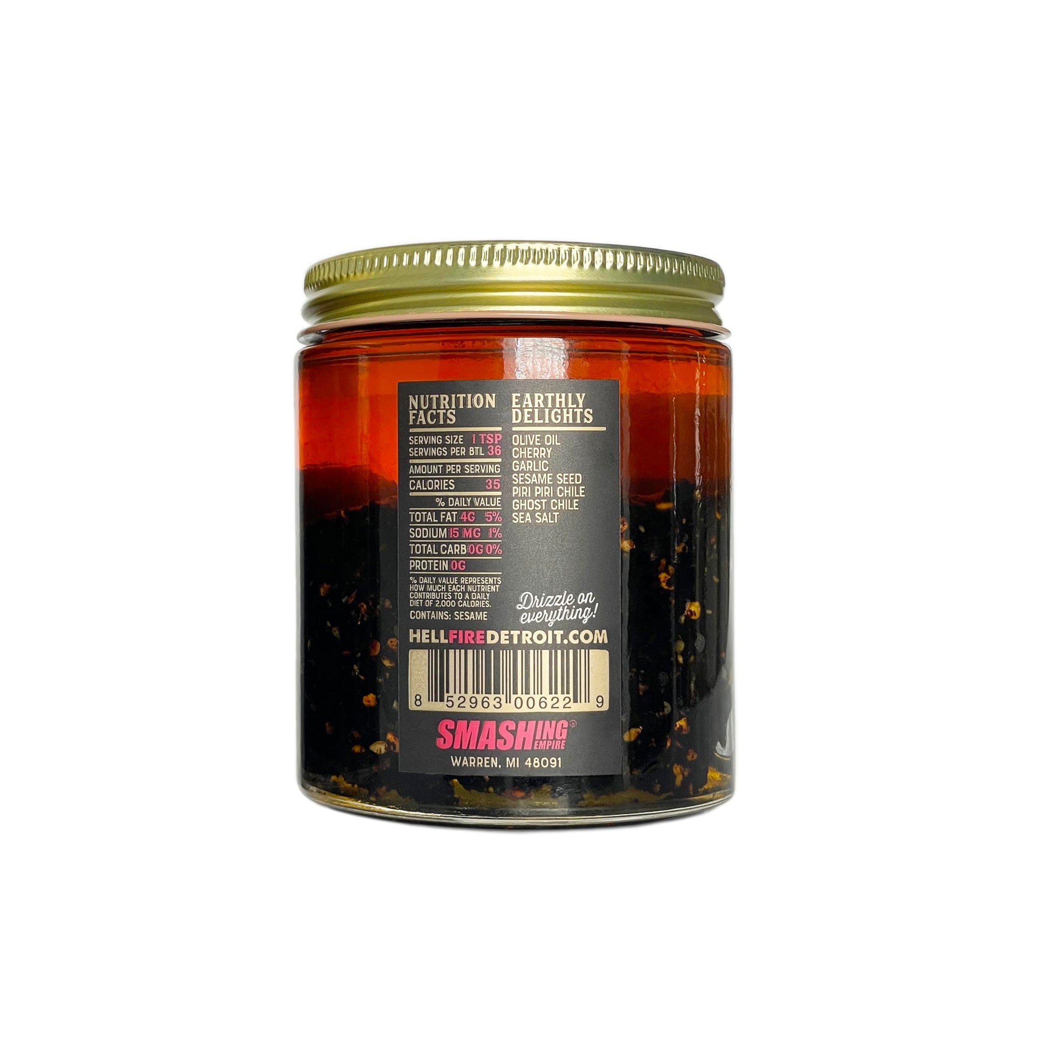 Hell Fire Detroit Chile Oil - Hot, Fire-Roasted Blend with Ghost & Piri Piri Chiles, All-Natural, Vegan, Gluten-Free, Low Sodium - 4 fl oz