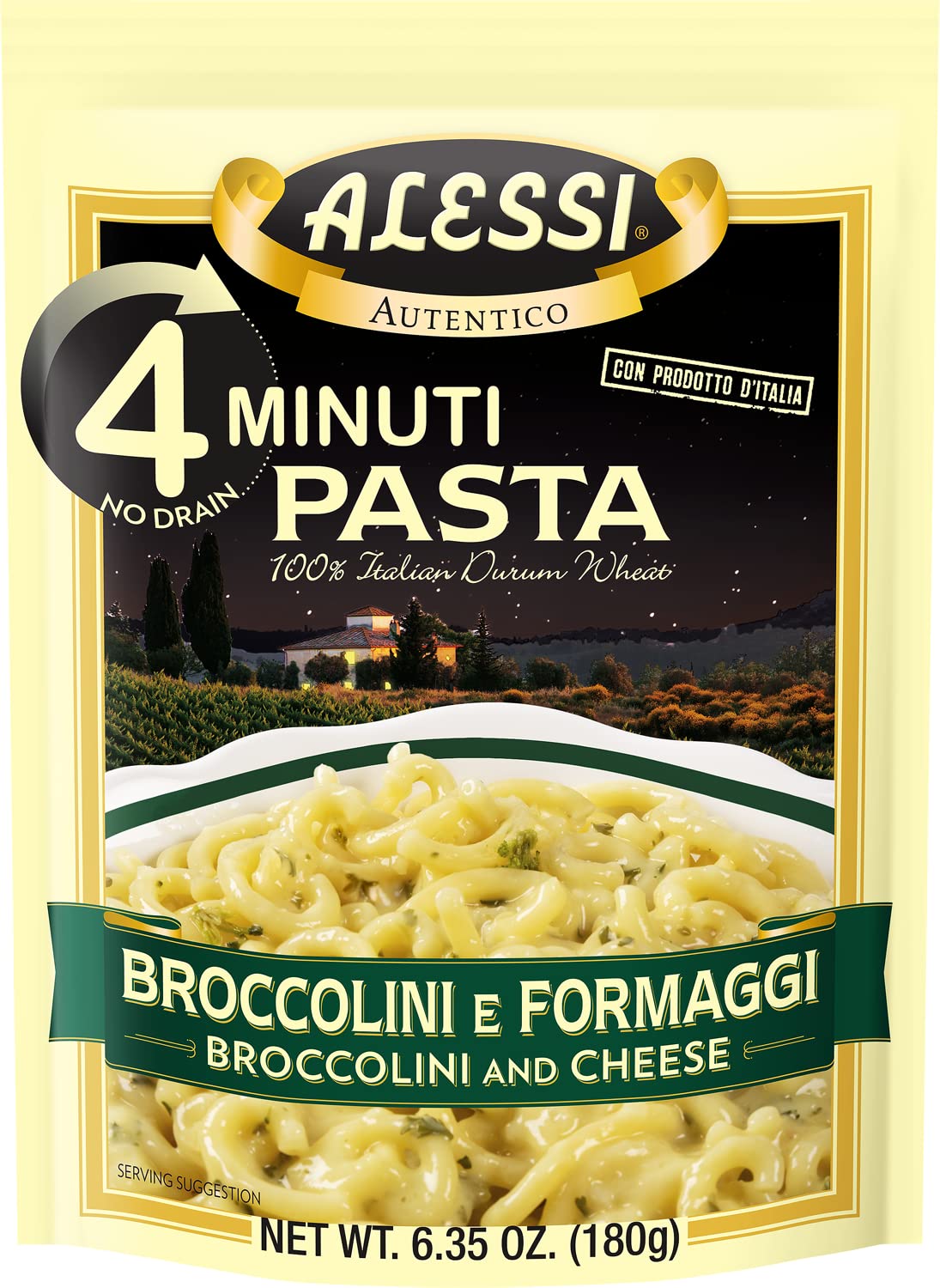 Alessi 4 Minute Pasta (Broccolini & Cheese, 6.35 Ounce (Pack of 1))