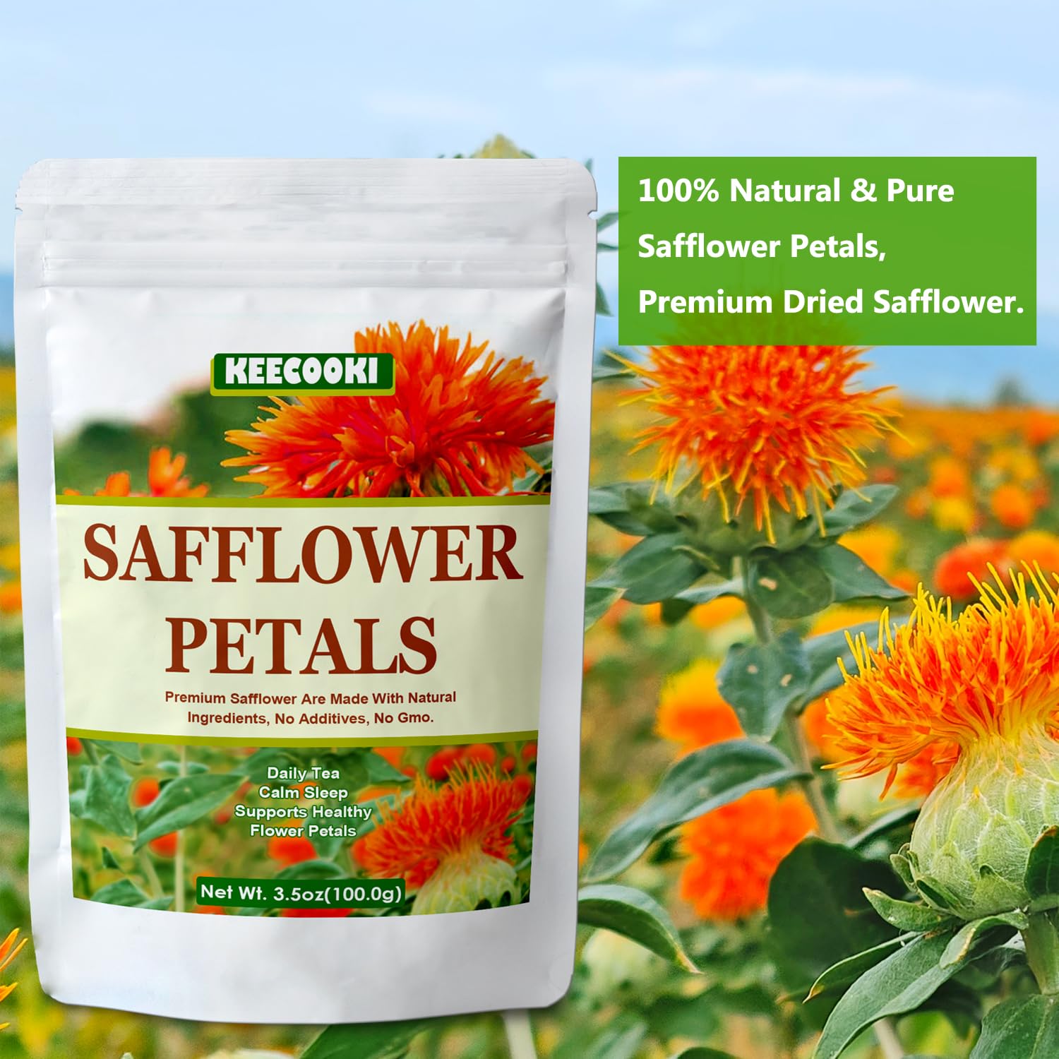 Premium Dried Safflower Petals, 3.5oz(100g), 100% Natural Safflower Flowers, Pure, No Additives, Pack of 1