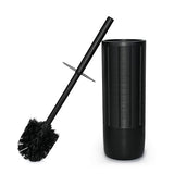 Indecor Home Matte Black Ribbed Design Resin Toilet Bowl Holder and Brush Set, Durable Bathroom Cleaning Tool with Ergonomic Handle and Efficient