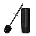 Indecor Home Matte Black Ribbed Design Resin Toilet Bowl Holder and Brush Set, Durable Bathroom Cleaning Tool with Ergonomic Handle and Efficient
