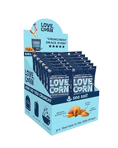 LOVE CORN Sea Salt - Crunchy Roasted Corn Snack, 3 Ingredients, Gluten Free, Non-GMO, Vegan, Low Sugar - Lunchbox, Office & On-the-Go, Alternative