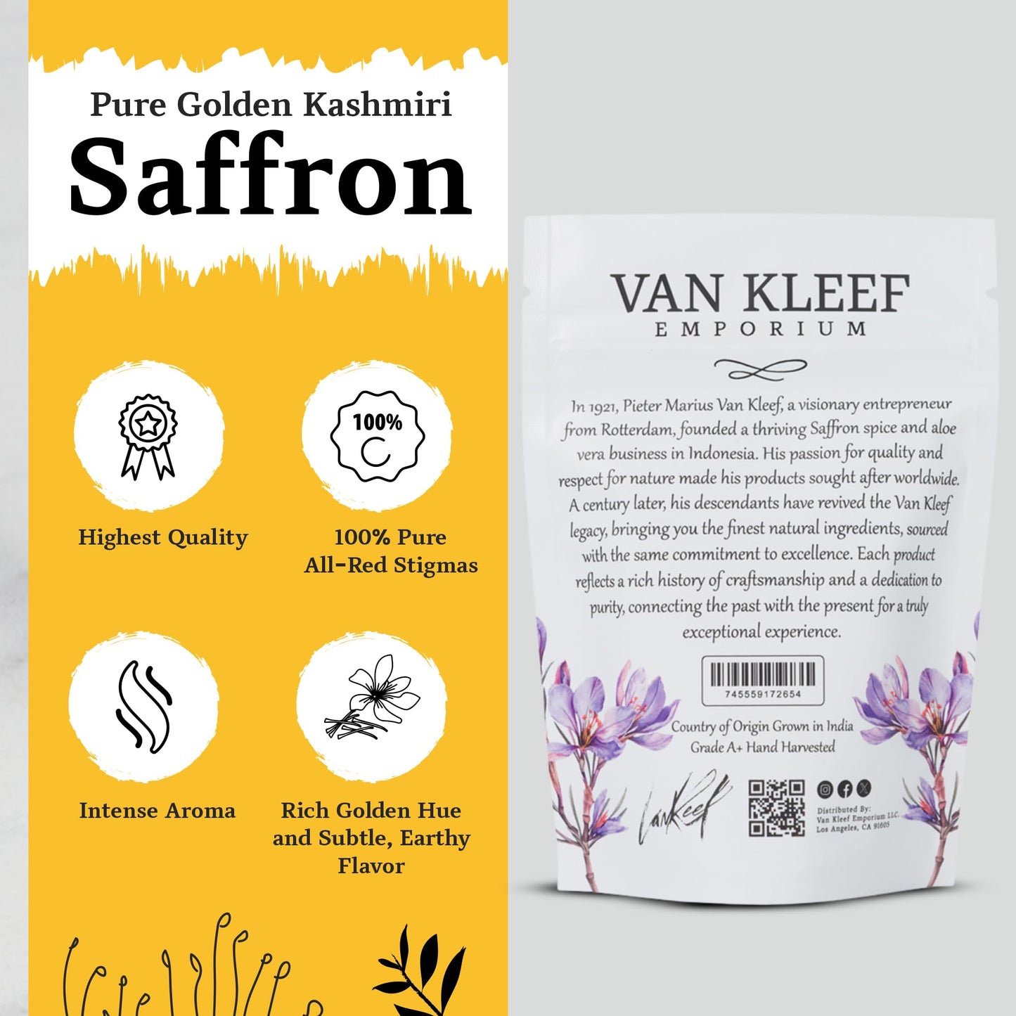 Van Kleef Emporium Kashmiri Saffron Threads - 10 Grams | Grade A+ Super Negin Premium All-Red Spice | Pure & Organic for Cooking, Paella, Risotto, Tea