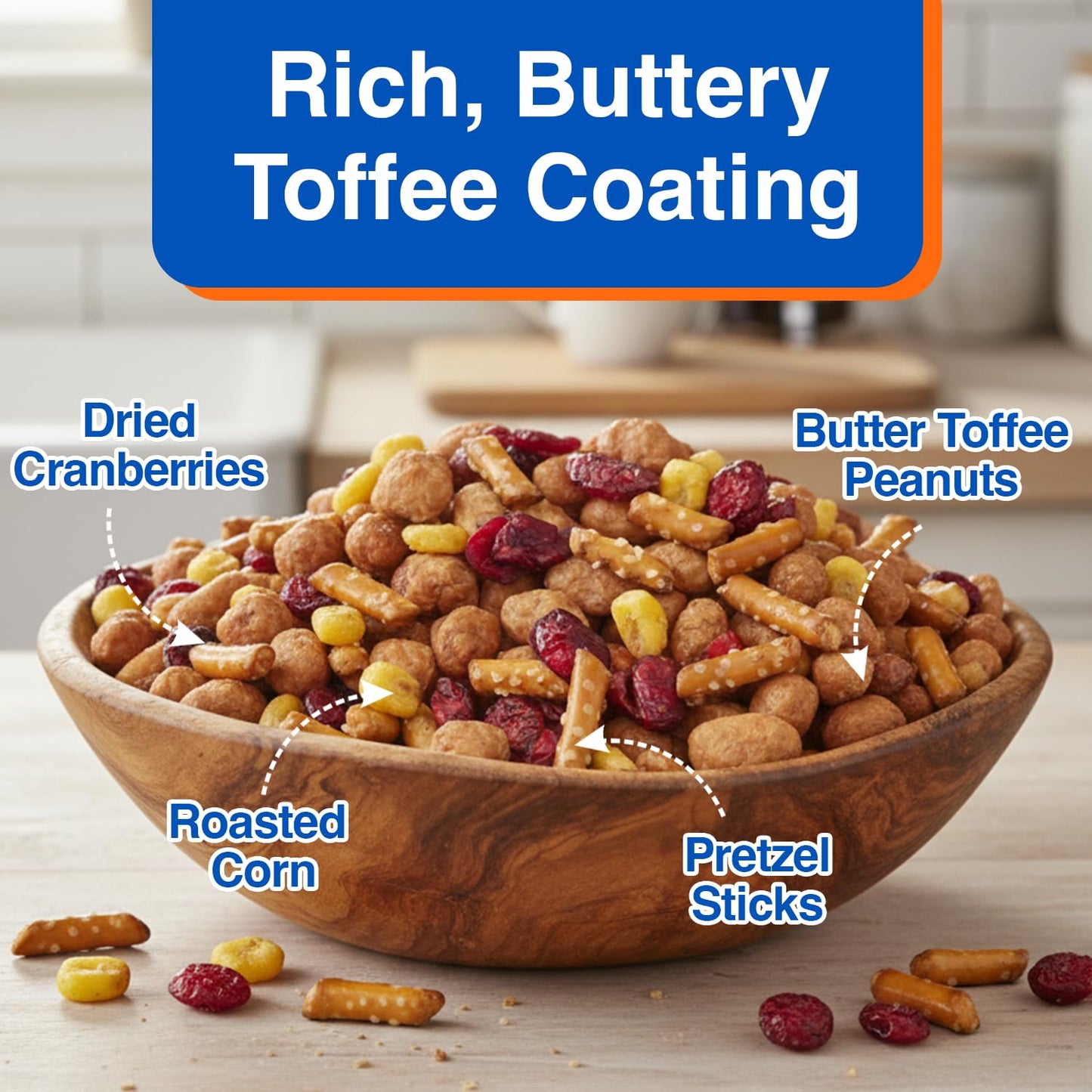 P-Nuttles Sweet & Salty Snack Mix, 34 Oz Jar (Pack of 1) - Butter Toffee Covered Peanuts with Dried Cranberries, Pretzel Sticks & Roasted Corn