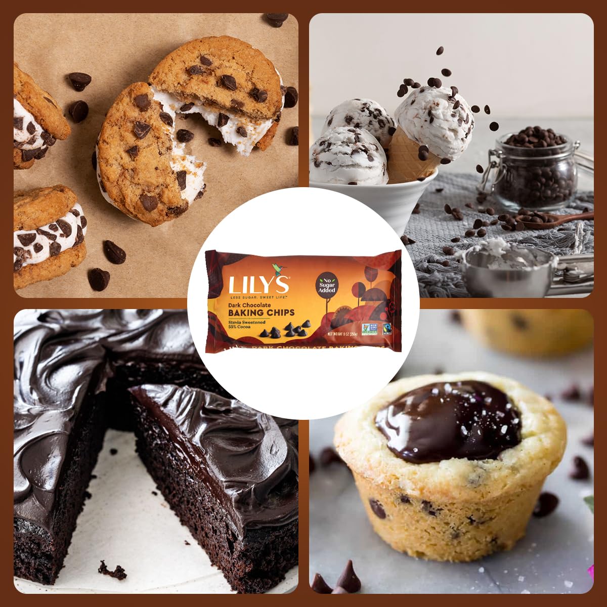 Sugar-Free Dark Chocolate Chips for Baking, 2 Bags of Lily's Baking Chips 9oz Each, Delicious Baking Chips Without the Sugar, Perfect Dark Chocolate Chips for Keto and Diabetic-Friendly Recipes