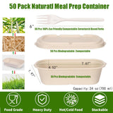 SharpRealm 24oz Disposable Meal Prep Food Containers with Lids, 50 Pack Sugarcane Fiber Pulp Take-Out Boxes, Compostable Biodegradable Lunch