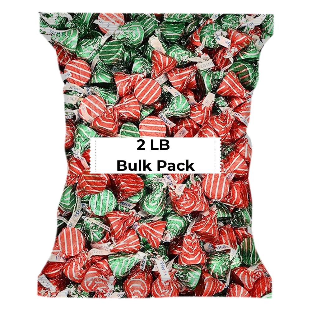 Candykrave Hershey'ss Cristmas Hugs Kisses Milk Chocolate candy - (2LB 180 pcs) - Bulk chocolate Silver Foil Candy variety pack - Delicious Treats