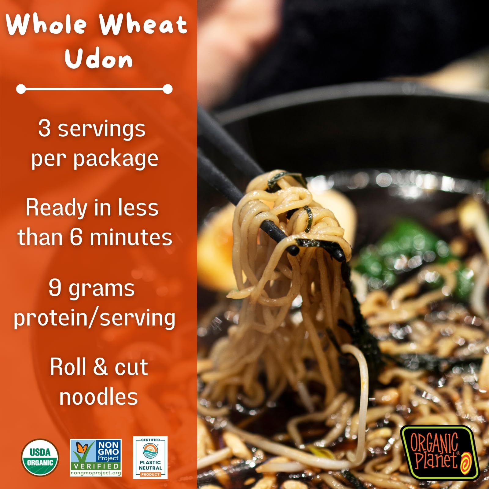 Organic Planet Whole Wheat Udon, Traditional Asian-Style Noodles, Non-GMO 8 oz (1 Pack)