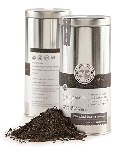 Golden Moon Tea Organic Madagascar Bourbon Vanilla Black Tea - Loose Leaf, Non-GMO - Travel Tin (30 Servings)