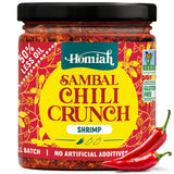 Homiah Sambal Chili Crunch, Shrimp, 6oz - Less Oil Low Sodium Gluten Free Non-GMO, Sambal Oelek Chili Paste, Shrimp Paste, Crispy Crunch Topping