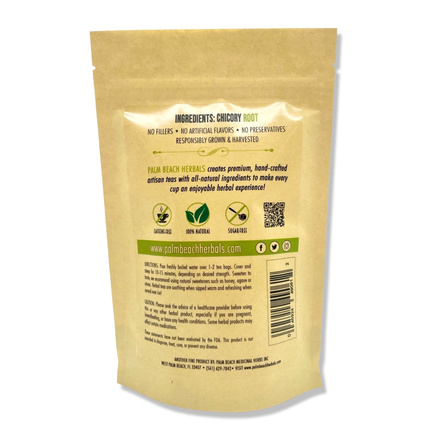Palm Beach Medicinal Herbs - Roasted Chicory Root Tea - Pure Herbal Tea Series, 30ct