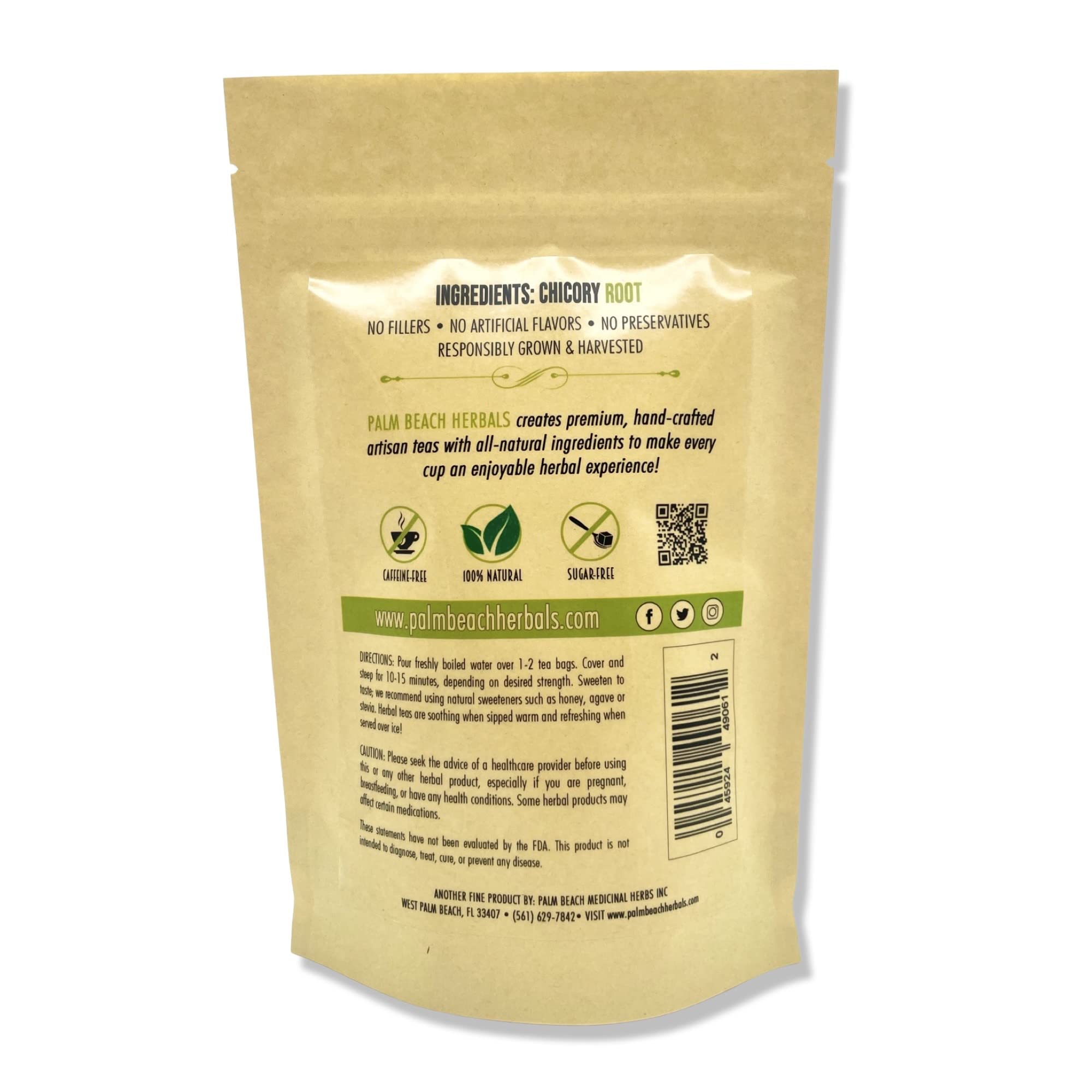 Palm Beach Medicinal Herbs - Roasted Chicory Root Tea - Pure Herbal Tea Series, 30ct