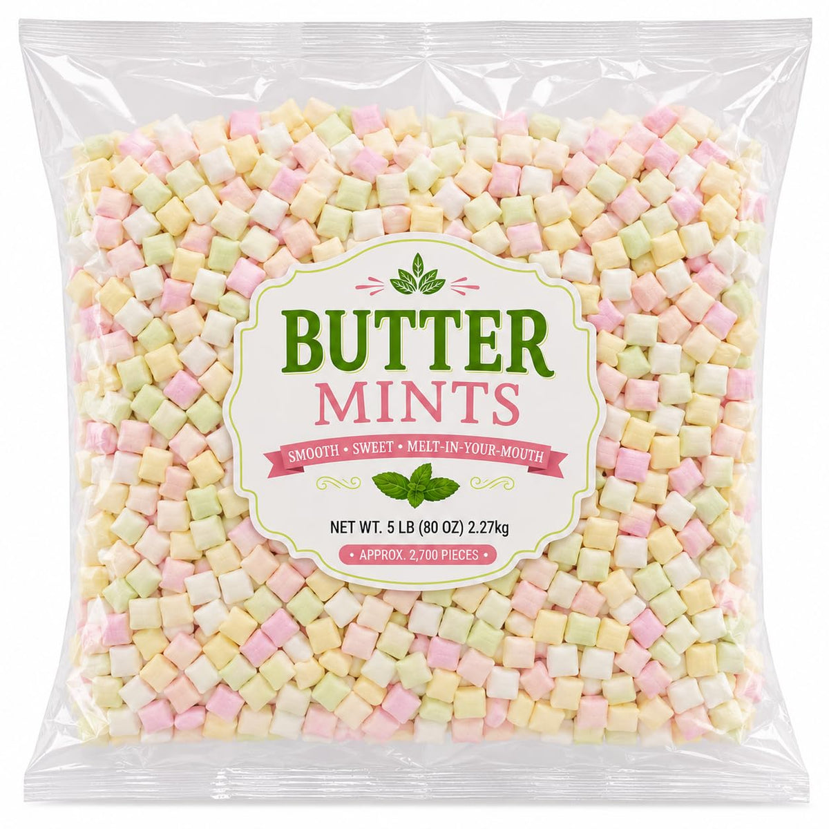 Assorted Buttermints Pillow Mints, Soft Butter Mints for Parties & Events - 5 lb (Approx. 450 pieces)