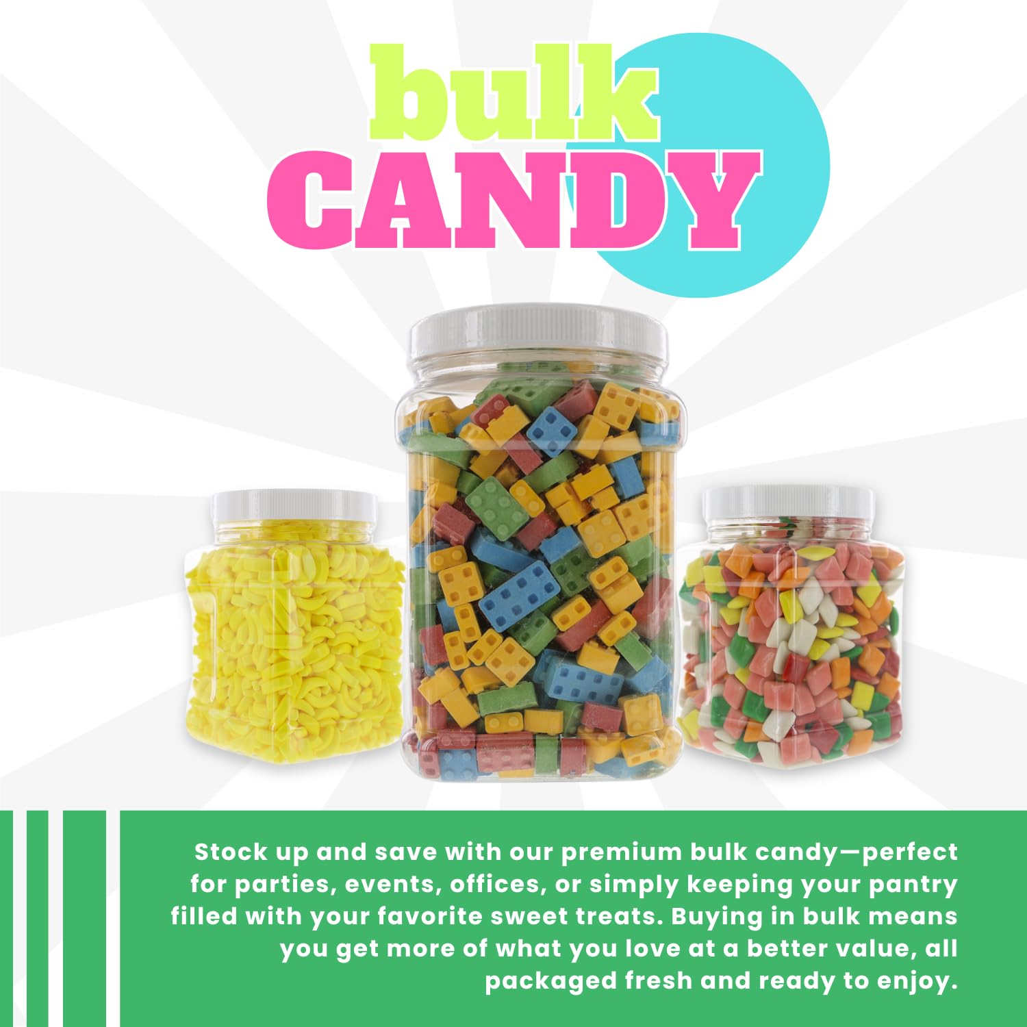 2 Pound Bulk Unwrapped Candy - Assorted Bulk Unrolled in 48 FL OZ Gift Ready Square Jar