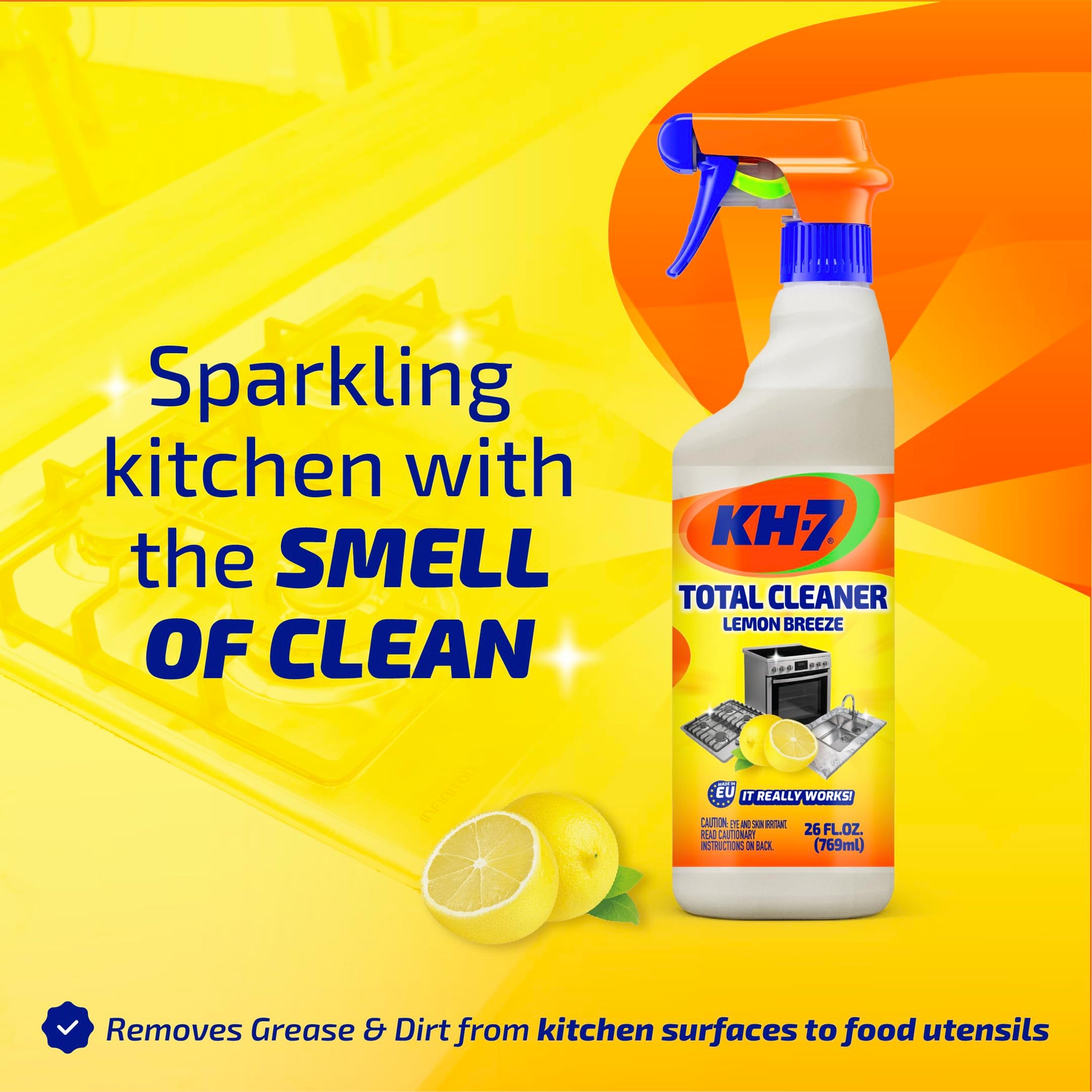 KH-7 KH7 Total Cleaner Lemon Breeze Multipurpose Cleaning Spray - Fresh Lemon Scent All-Purpose Cleaner for Home, Kitchen & Appliances | Powerful