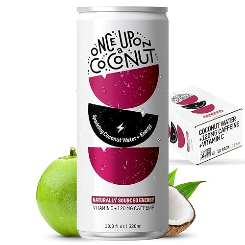 Once Upon a Coconut Sparkling Coconut Water + Energy - Low Calorie All-Natural Drink with Electrolytes - Non-GMO - Gluten-Free - 10.8 Fl Oz (Pack