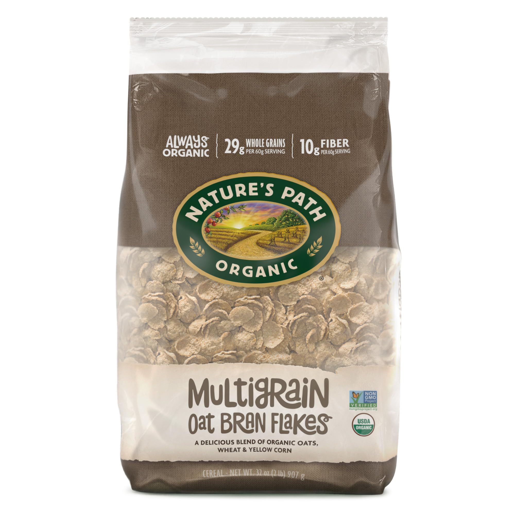 Nature's Path Organic Multigrain Oat Bran Flakes Cereal, 32 oz (Pack of 6), Non-GMO, Earth Friendly Packaging