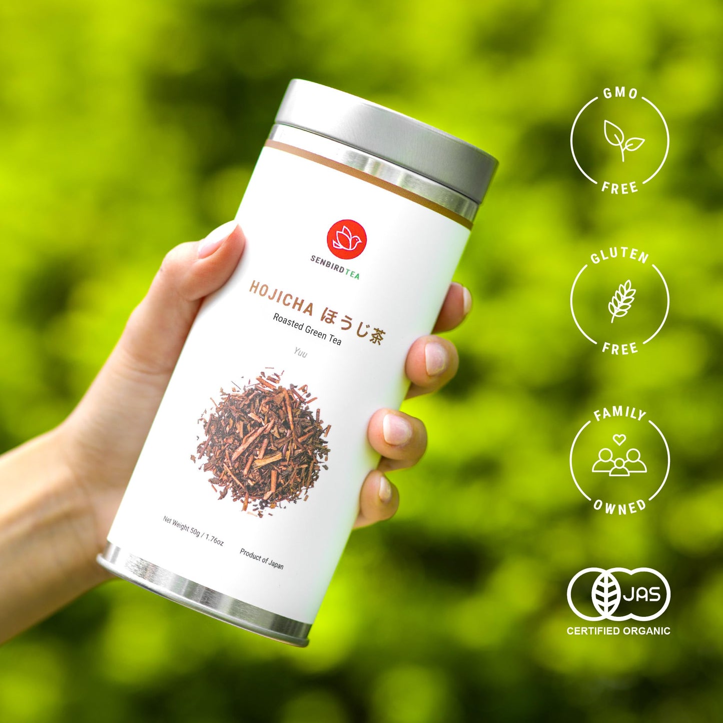 Senbird Premium Hojicha - Japanese Roasted Green Tea - From Shizuoka, Japan - Loose Tea In Airtight Tea Tin (1.76oz/50g)