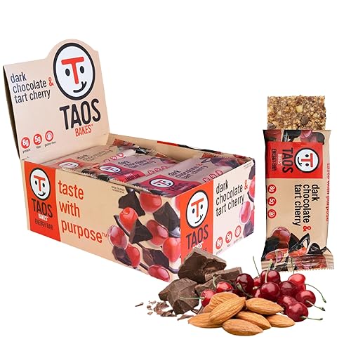 Taos Bakes - Dark Chocolate + Tart Cherry - Breakfast Bars - 8g of Protein, 6g Fiber, & Gluten Free - Healthy Snack for Adults - Filled with Almonds