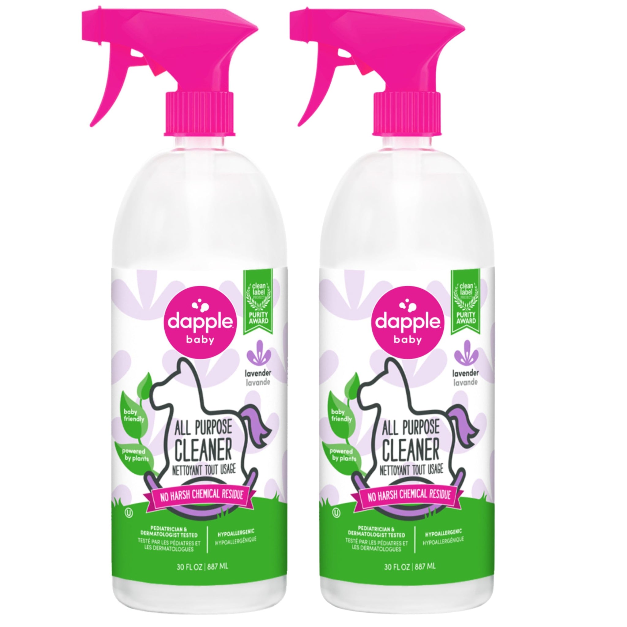 Dapple Baby All Purpose Cleaning Spray, Hypoallergenic for Toys, High Chairs, Swings, Counters, Powered by Plants, 1 Pump Included, Lavender, 30 Fl Oz