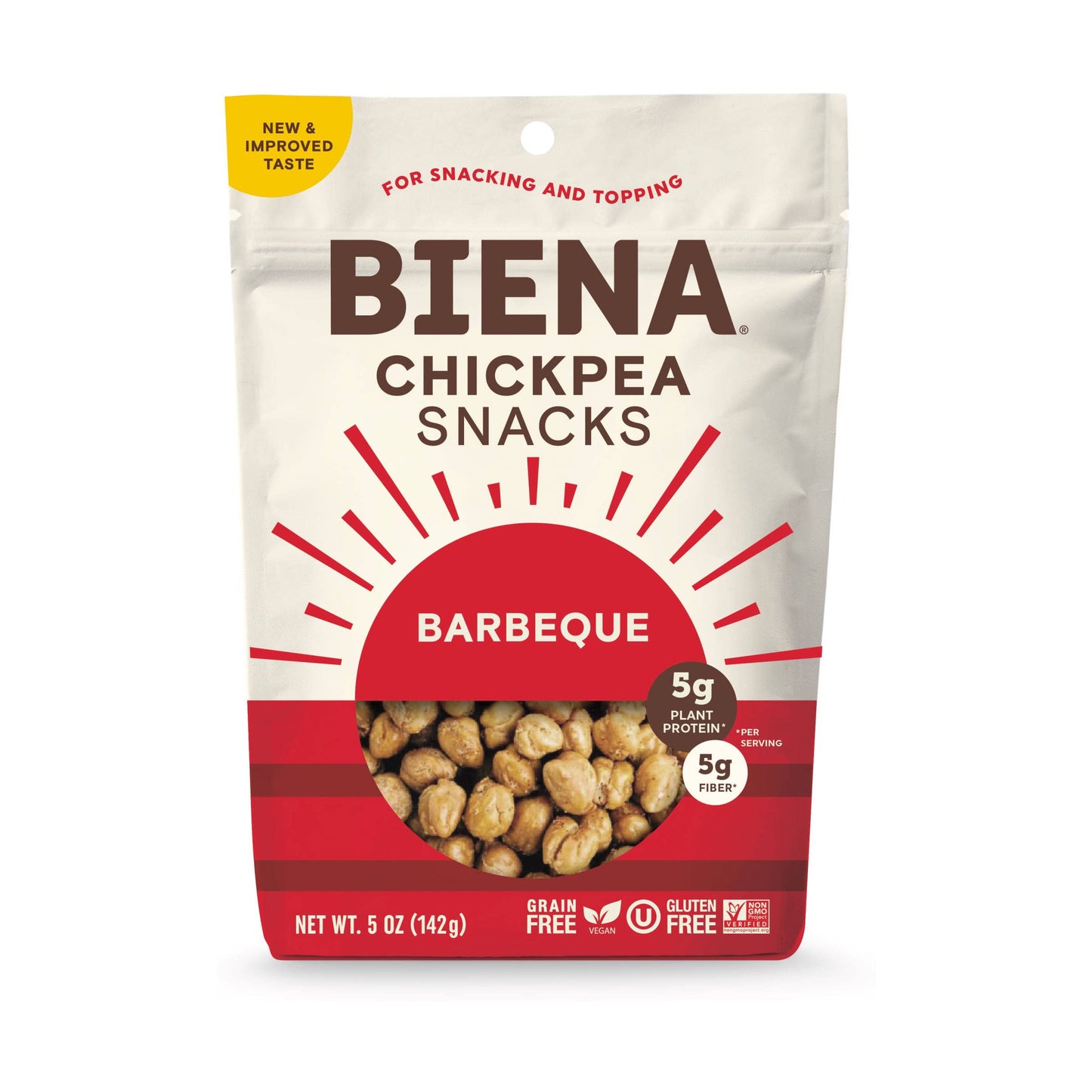BIENA Chickpea Snacks - Crunchy Roasted Chickpeas - High Fiber Vegan Protein Snacks for Adults and Kids - 5 Ounce Individual Pack - Barbecue
