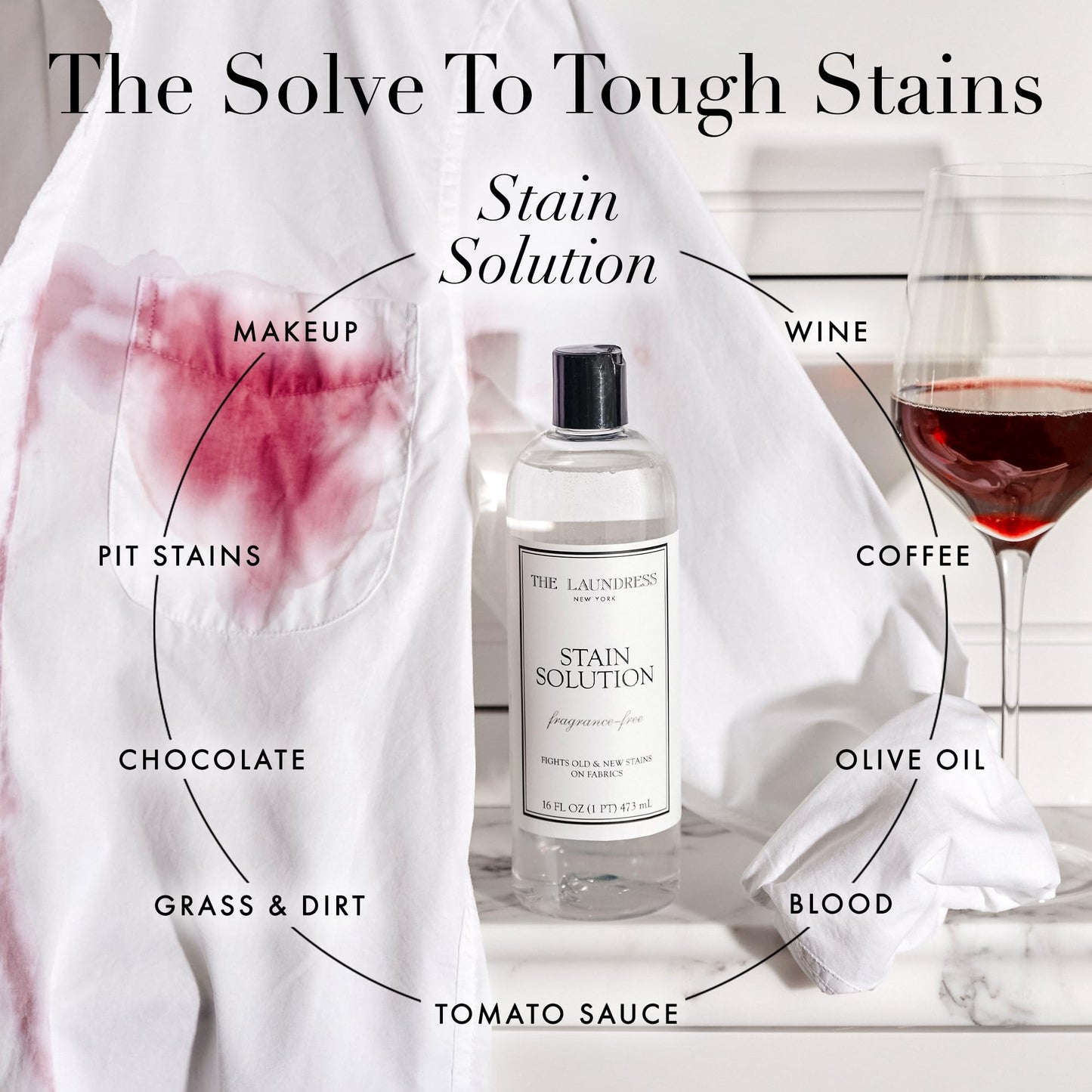 The Laundress Stain Solution, Laundry Stain Treatment, Stain Remover for Makeup, Red Wine, Coffee, Grass, & More, 16 Fl Oz