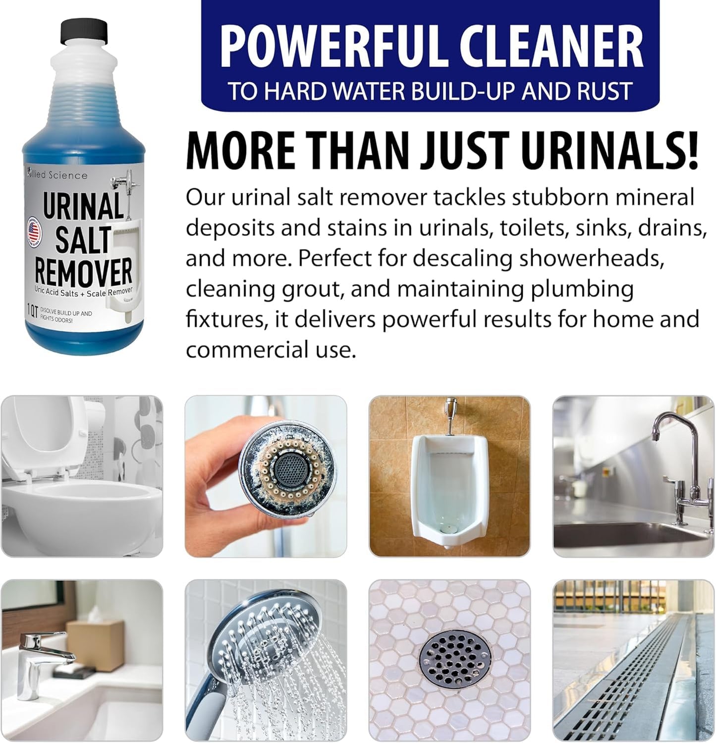 Allied Science Urinal Salt, Calcium and Mineral Scale Remover - Eliminates Urine Odor, Destroys Uric Acid Salt, Deposit Buildup