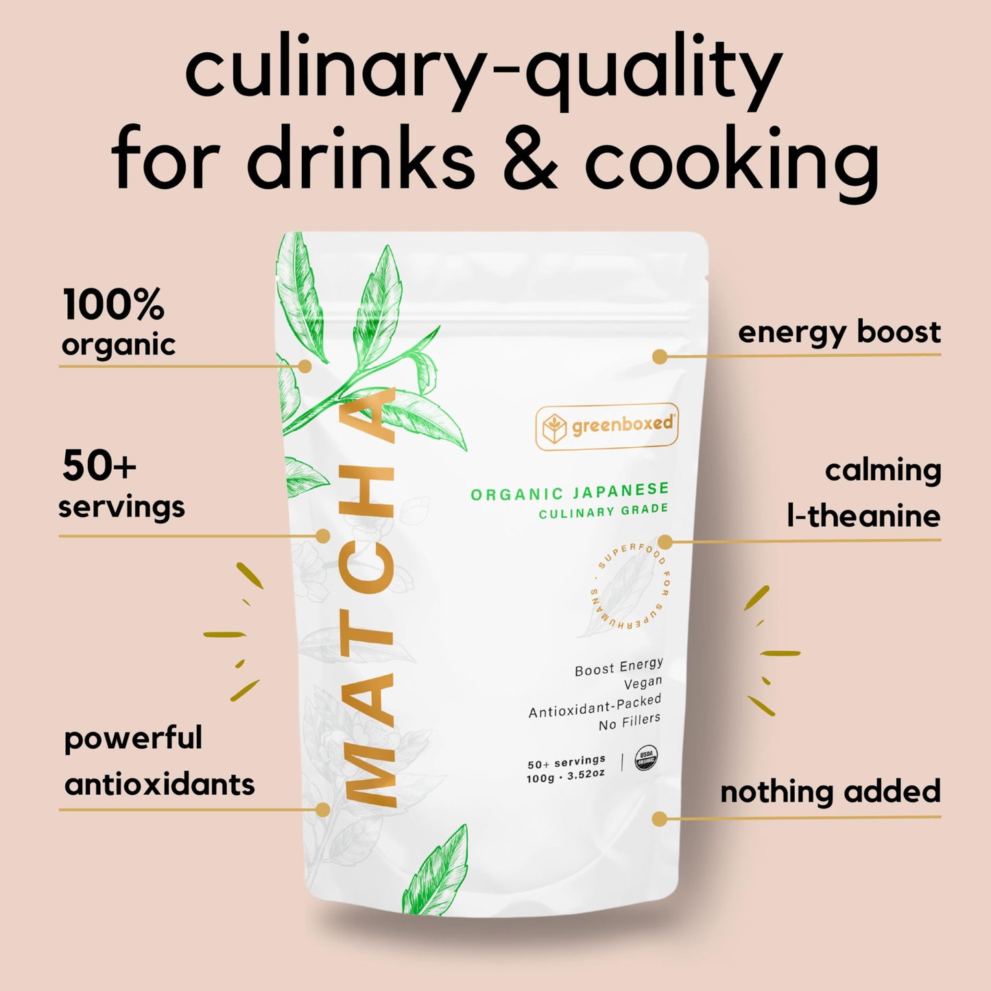 Greenboxed Matcha Powder, Pure Organic Matcha Powder from Japan, Sugar-Free Green Tea for Baking, Smoothies, Drinks, Uji Japanese Origin (Culinary
