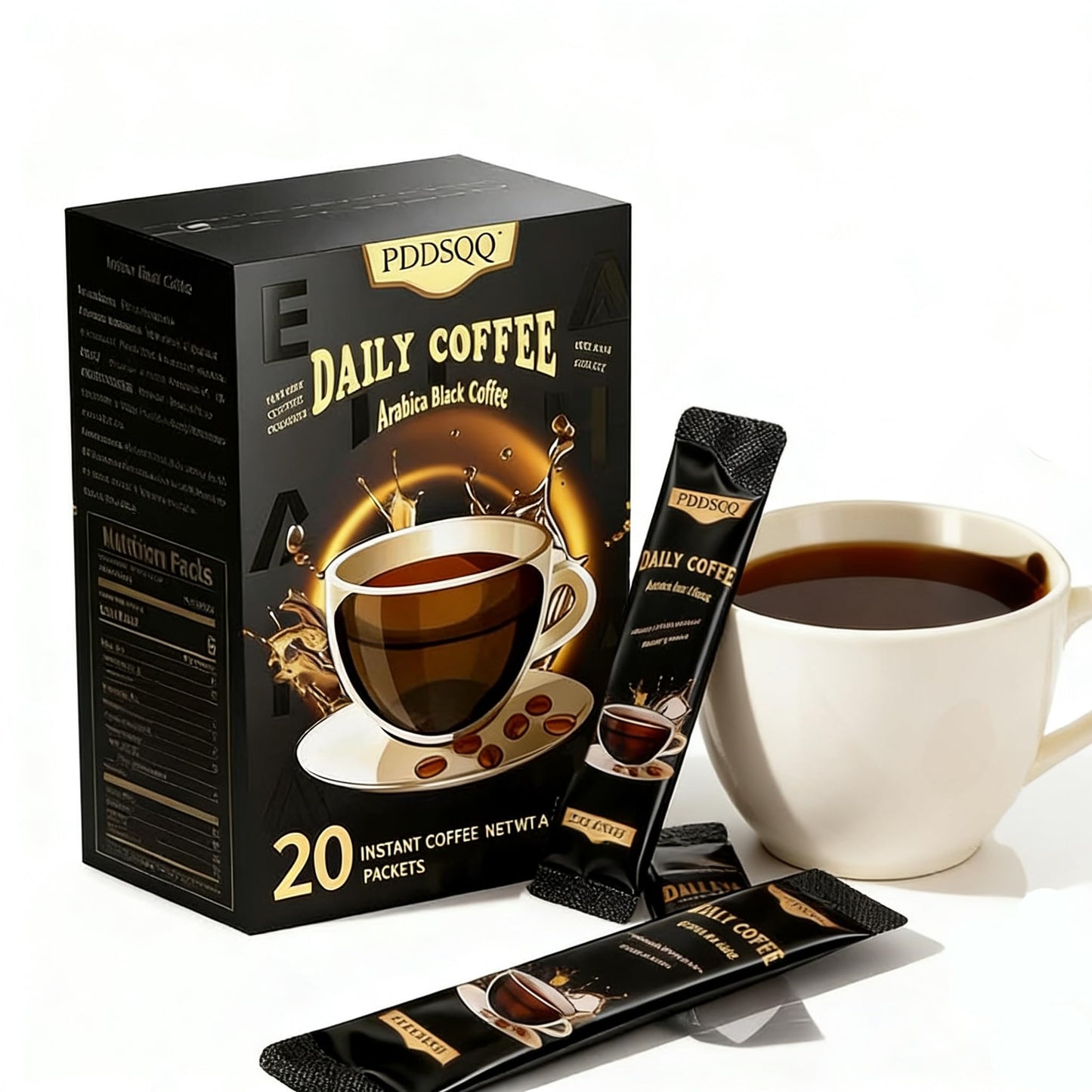 Instant Coffee Packets, Medium Roast Arabica Coffee Beans, Sugar Free, Hot or cold brew, no allergens, Black Coffee Bulk 20 Count Single Serve (3oz