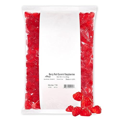 Albanese Candy, Berry Red Gummi Raspberries, 5-pound Bag