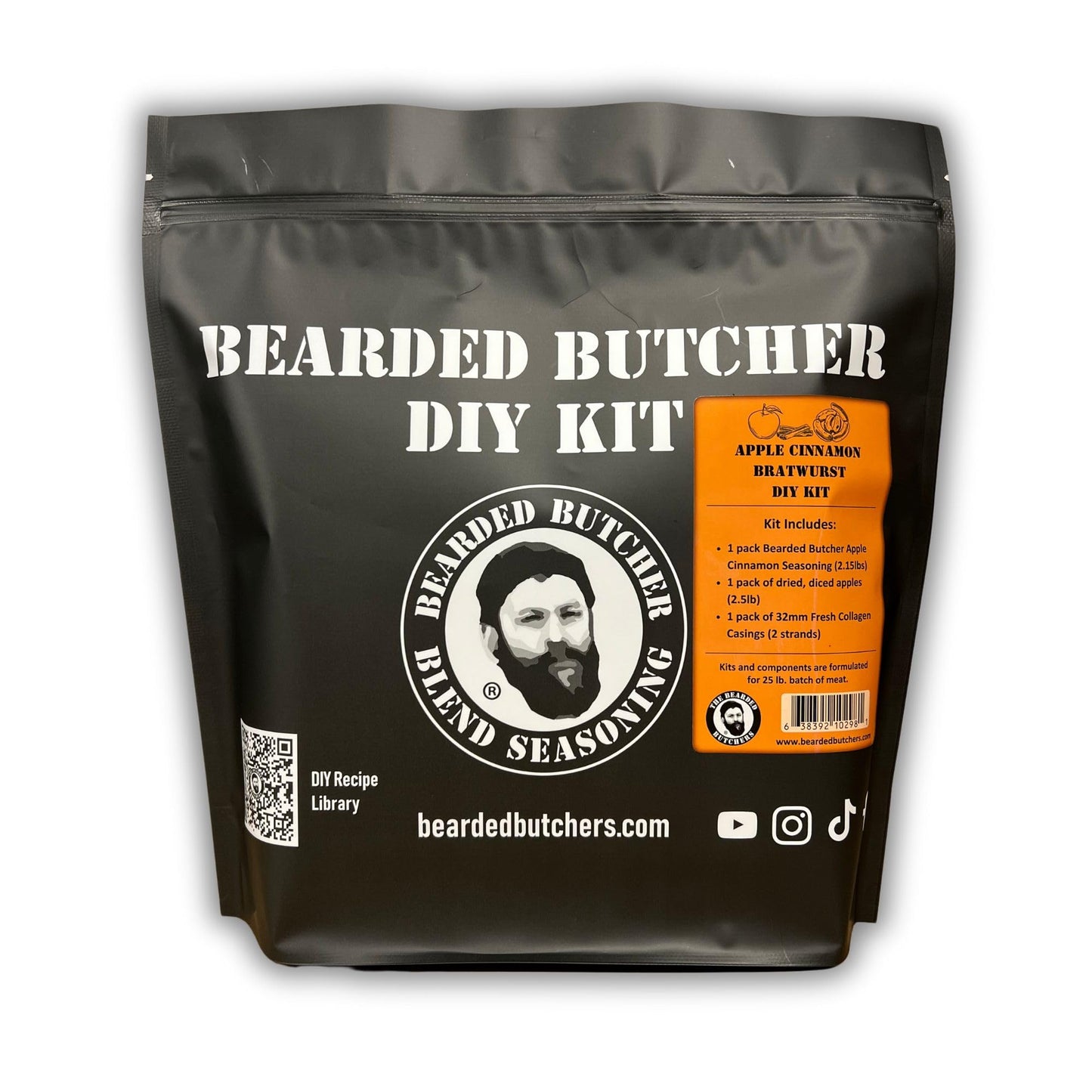 Bearded Butchers Apple Cinnamon Bratwurst DIY Kit - Make Sweet & Savory Homemade Brats - Includes Apple Cinnamon Seasoning, Dried Apples, and 32mm