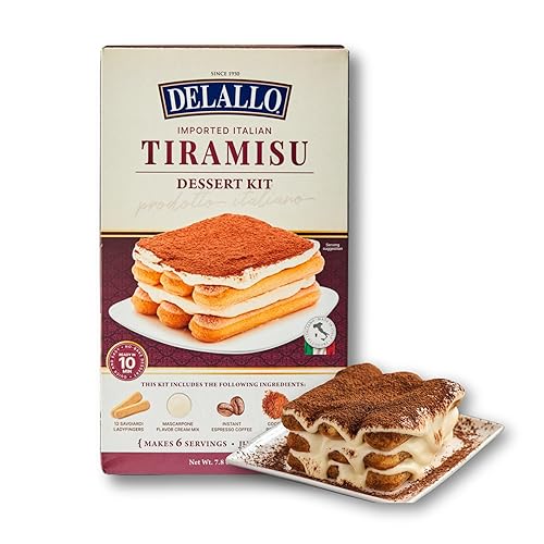 DeLallo Tiramisu Kit, No-Bake Italian Dessert Mix, Tiramisu Cake Mix with Savoiardi Lady Fingers and Mascarpone Cheese Filling, Includes Instant Espresso Powder and Cocoa Powder (1 Pack)