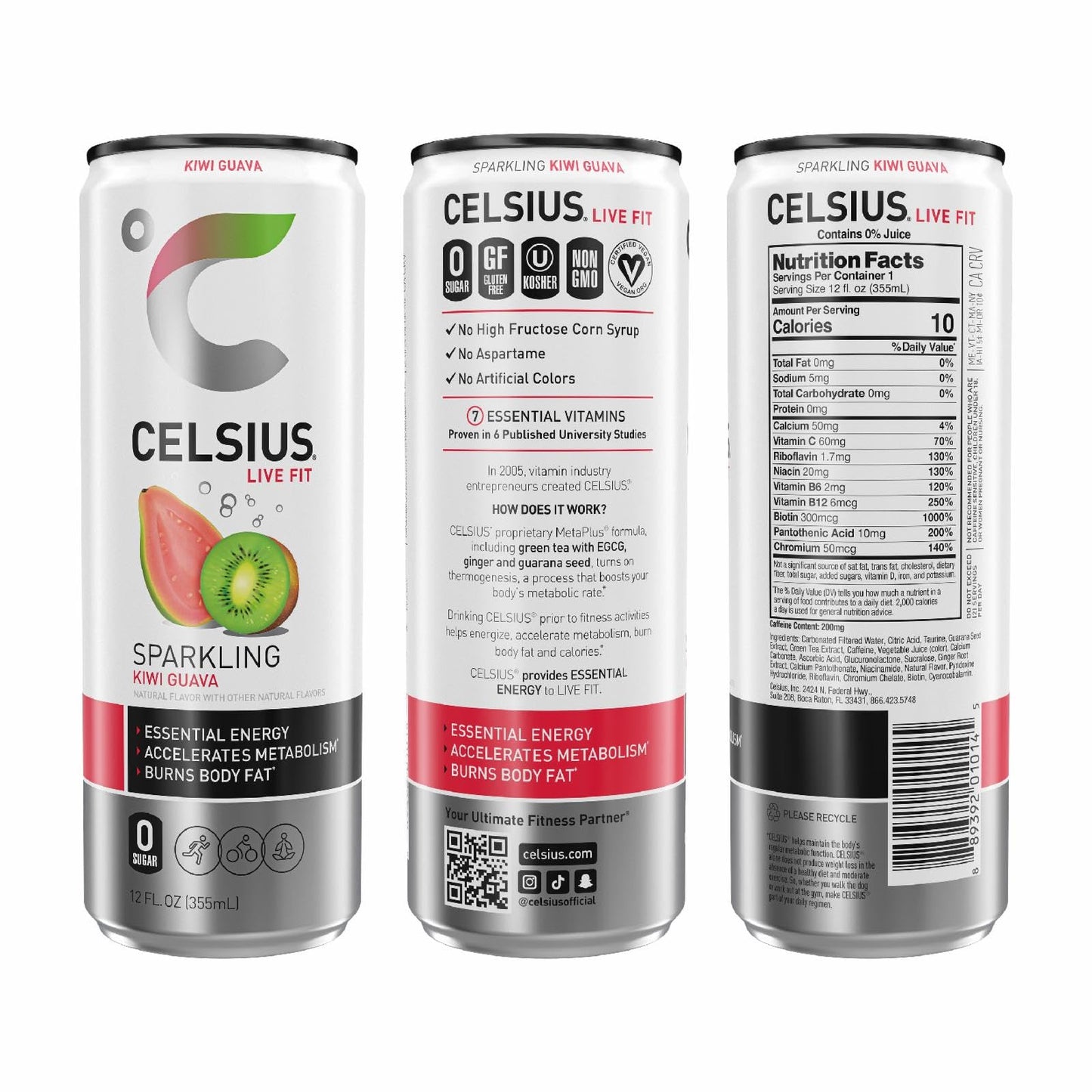 CELSIUS Sparkling Kiwi Guava, Functional Essential Energy Drink, 12 Fl Oz