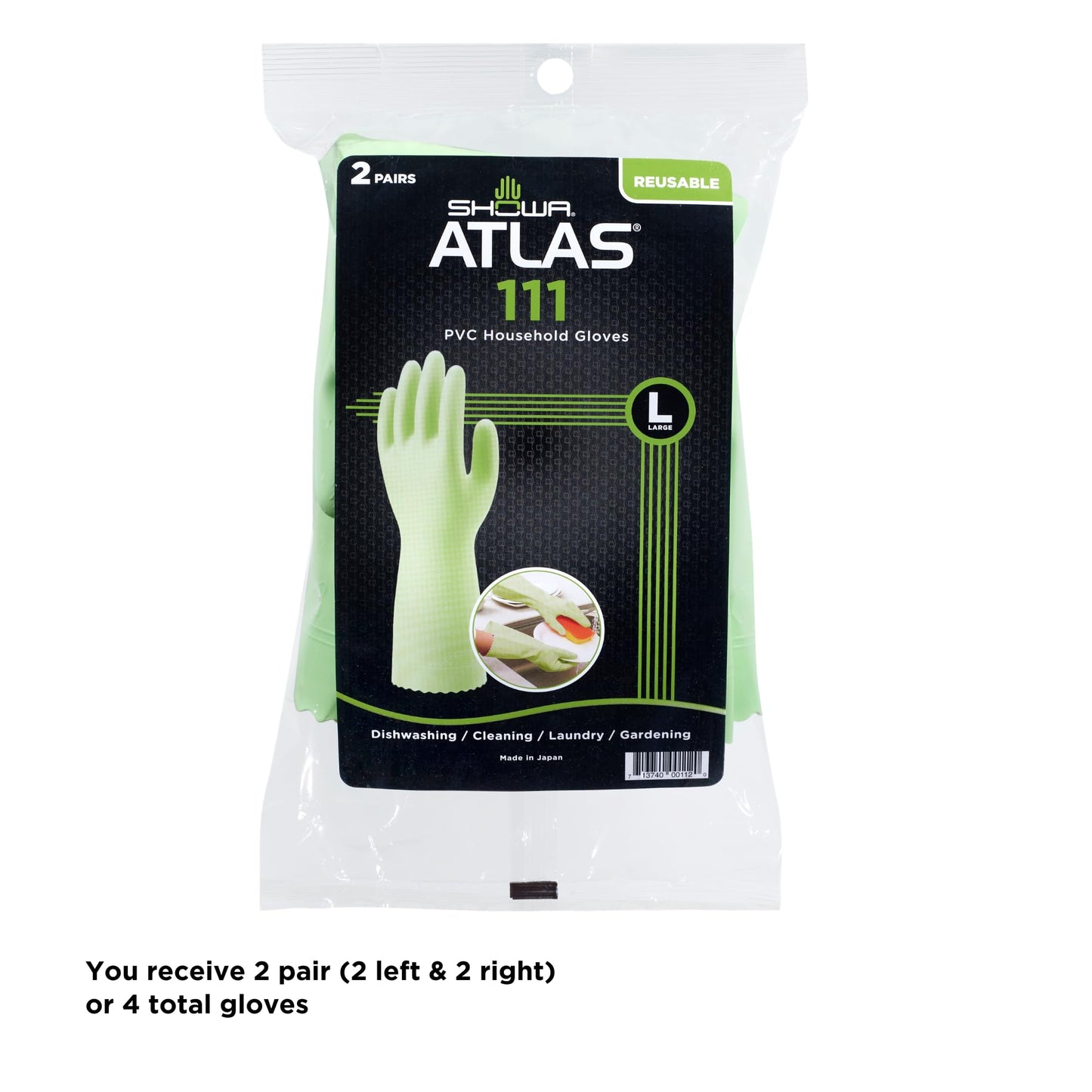 SHOWA 111 Skin-Friendly Dishwashing Gloves, Latex-Free PVC, Reusable Housekeeping Gloves with Cotton Liner, Non-Slip Grip for Kitchen & Gardening