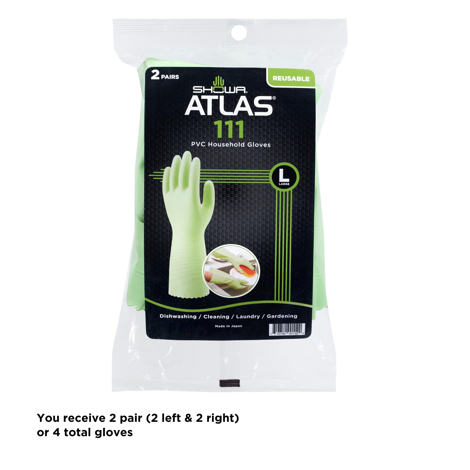 SHOWA 111 Skin-Friendly Dishwashing Gloves, Latex-Free PVC, Reusable Housekeeping Gloves with Cotton Liner, Non-Slip Grip for Kitchen & Gardening
