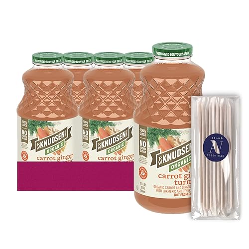 R.W. Knudsen Organic 4-Pack Organic Carrot Ginger Tumeric Fruit Juice 100% USDA Organic 32 fl oz Glass Bottle + 1 Utility Freebie by Lavinia