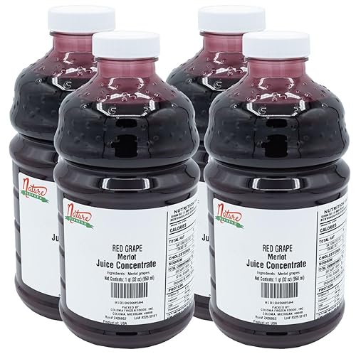 Nature Blessed 100% Pure Merlot Red Grape Fruit Juice Concentrate - 4 Quarts (4/2 fl oz bottles) Excellent for Home Brewers or Vintners, Spirits