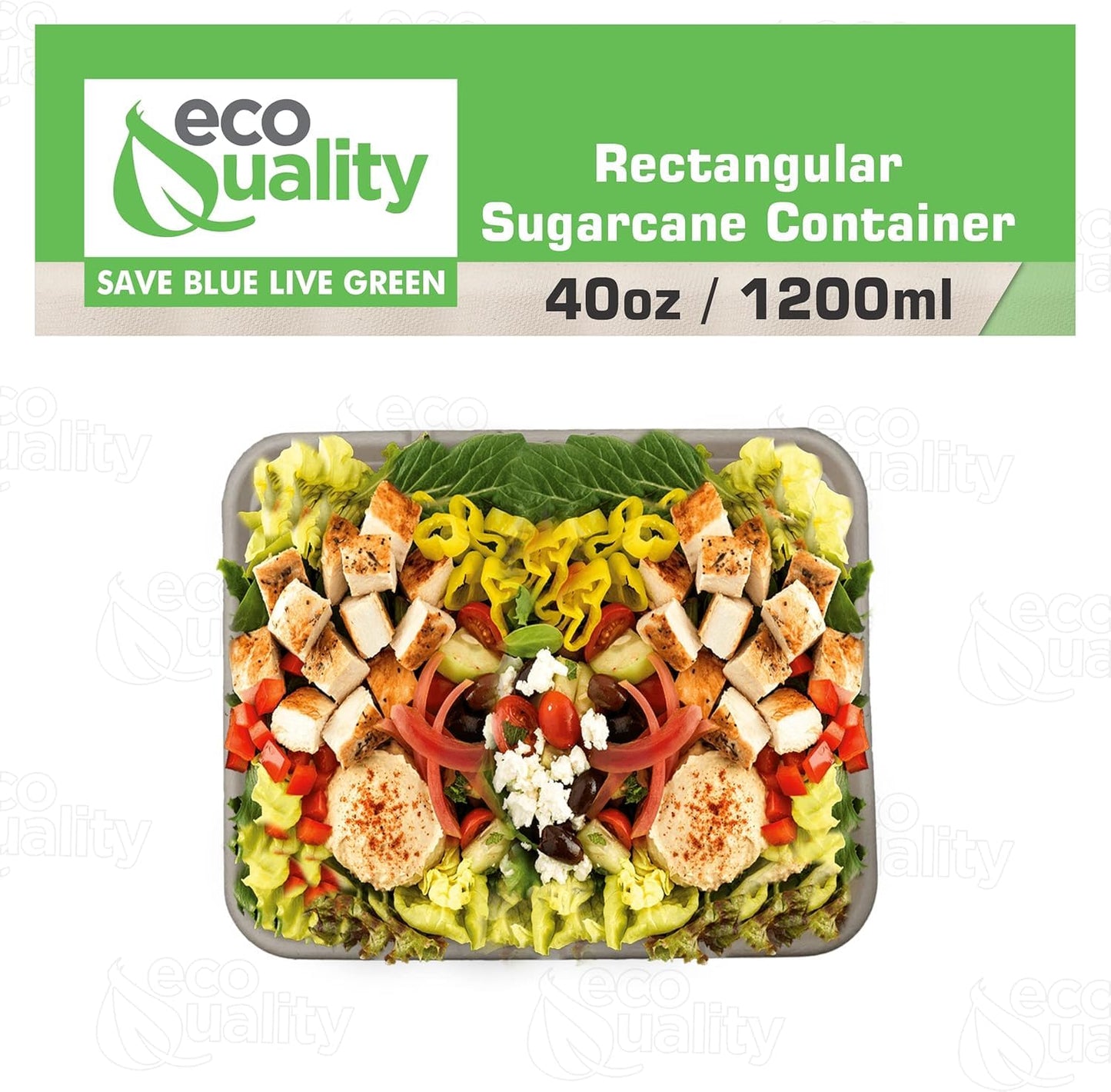 EcoQuality 40oz Disposable Bowls - Rectangular Compostable Sugarcane Fiber Biodegradable Paper Bowls Eco-Friendly Oblong Take Out Food Containers