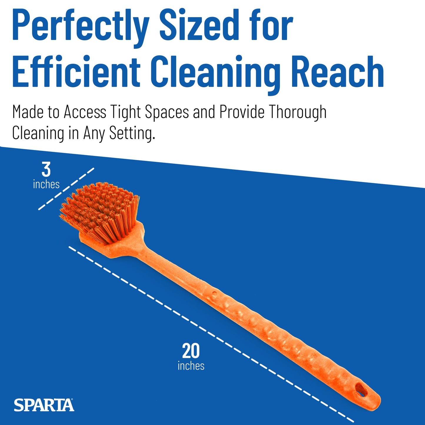 SPARTA 20" Floater Scrub Brush with Long Handle, Oil-Resistant Polyester Bristles, Multiple Trim Angles, Foam-Injected Polymer Block, Commercial