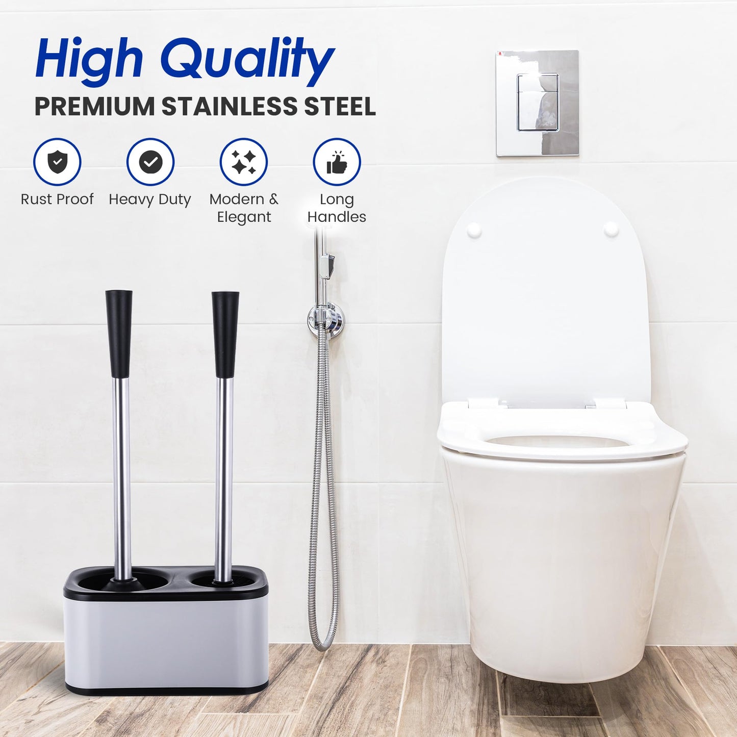 MY JOY SHOP Stainless Steel Toilet Brush and Holder Set - Modern Toilet Brush and Plunger Set - Bathroom Essentials